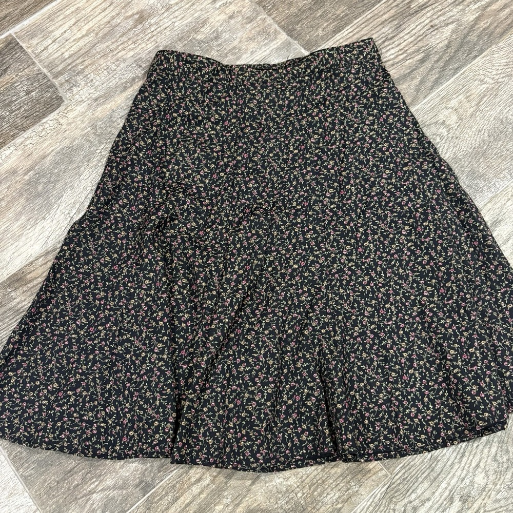Vtg 90s Park Avenue Cottagecore Whimsigoth Boho Black Floral Skirt Sz Small